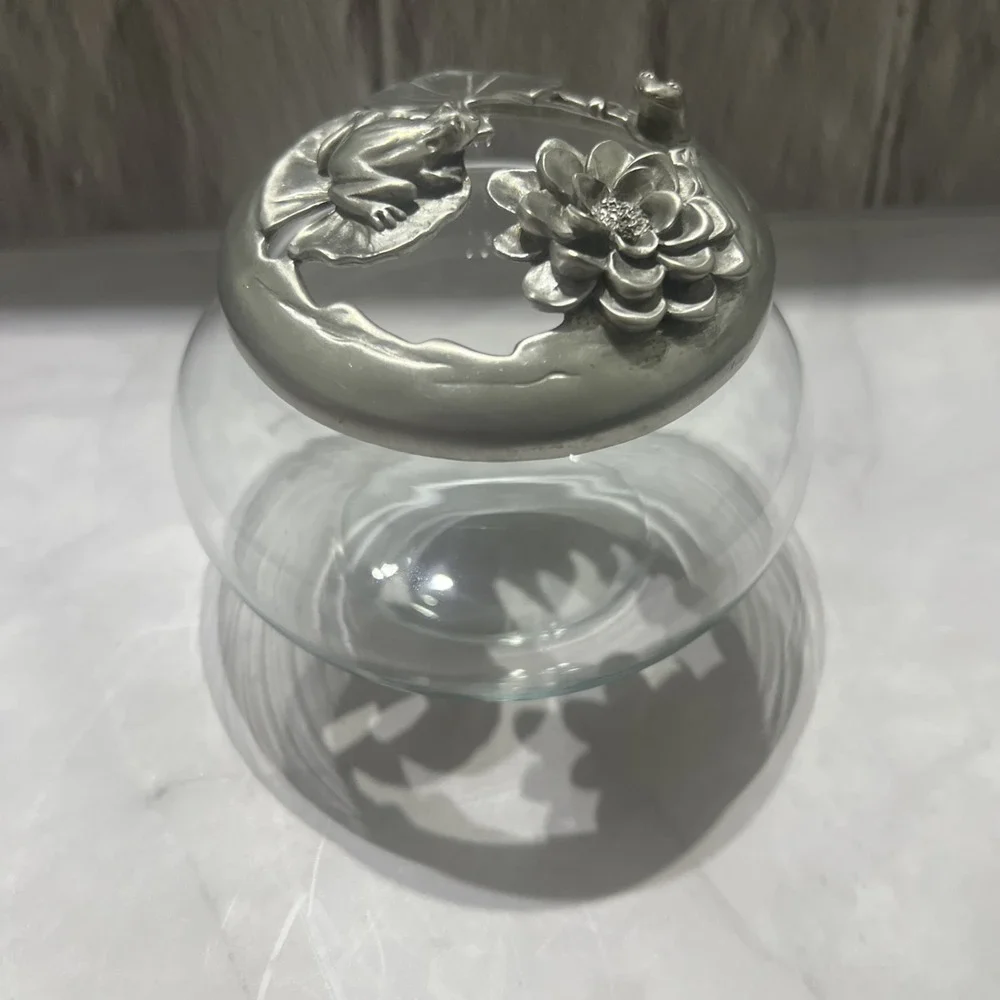 🌸 Vintage 1992 Ganz Canada Pewter Frog & Lily Pad Vanity Powder Jar